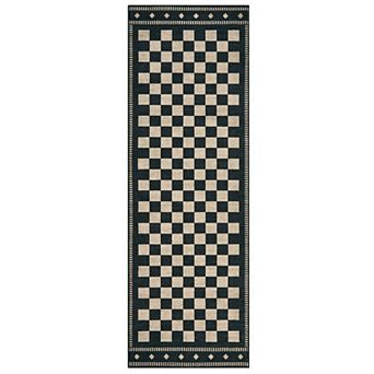 Geometric Checkered Washable Area Rug Modern Low Pile Non-Shedding Neutral Farmhouse Carpet