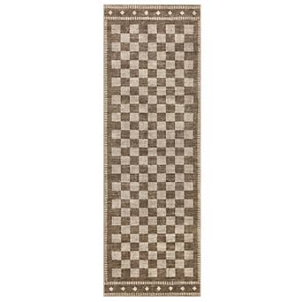 Geometric Checkered Washable Area Rug Modern Low Pile Non-Shedding Neutral Farmhouse Carpet
