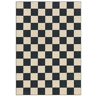 Washable Checkered Area Rug Soft Non-Slip Low Pile Modern Plaid Geometric Carpet for Living Room