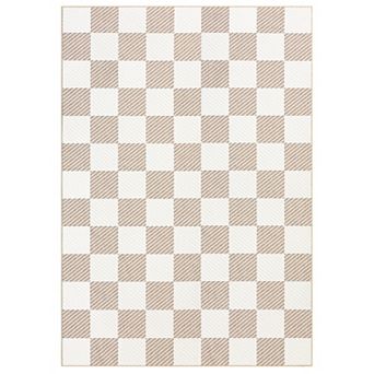 Washable Checkered Area Rug Soft Non-Slip Low Pile Modern Plaid Geometric Carpet for Living Room