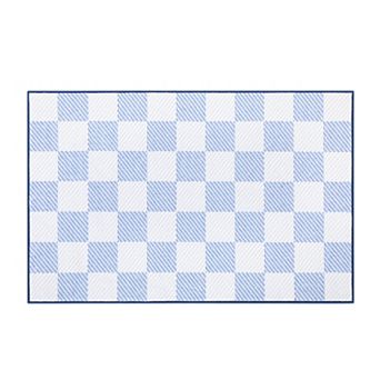 Washable Checkered Area Rug Soft Non-Slip Low Pile Modern Plaid Geometric Carpet for Living Room