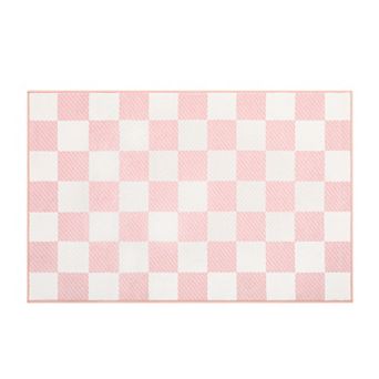 Washable Checkered Area Rug Soft Non-Slip Low Pile Modern Plaid Geometric Carpet for Living Room