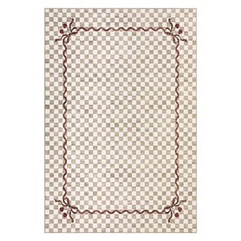 Cute Coquette Washable Checkered Cherry Area Rug Soft Non-Slip Low Pile Farmhouse Carpet