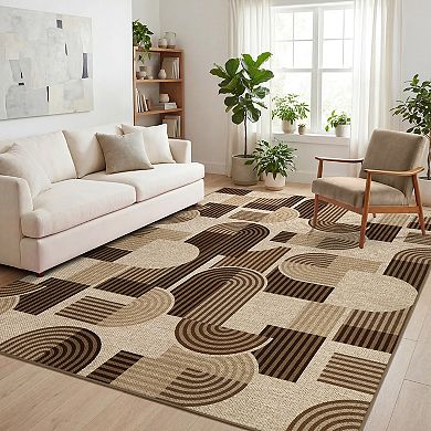 Geometric Pattern Washable Area Rug for Bedroom Living Room Soft Foldable Easy to Clean Carpet