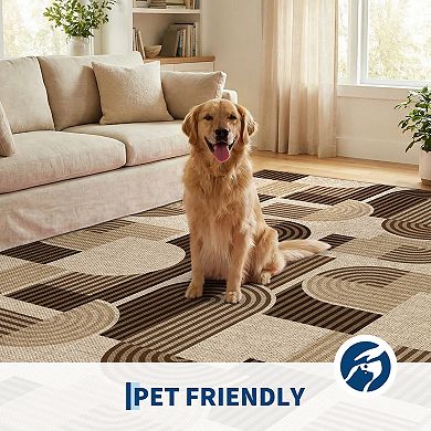 Geometric Pattern Washable Area Rug for Bedroom Living Room Soft Foldable Easy to Clean Carpet