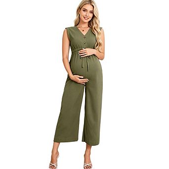 Women Maternity One Piece Casual Sleeveless V Neck Wide Leg Rompers Jumpers Vacation Outfits