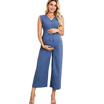 Women Maternity One Piece Casual Sleeveless V Neck Wide Leg Rompers Jumpers Vacation Outfits