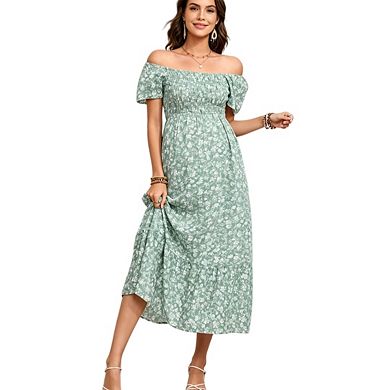 Women's Maternity Short Sleeve Casual Cold Shoulder Floral Dress