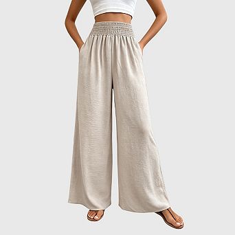 Womens Wide Leg Flowy Palazzo Pants Elastic Waist Casual Dressy Long Lounge Pants