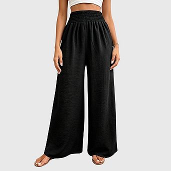 Womens Wide Leg Flowy Palazzo Pants Elastic Waist Casual Dressy Long Lounge Pants