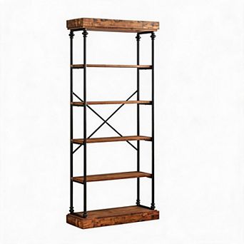 Rustic Farmhouse Bookshelf Industrial Metal Frame Bookcase Storage Display Rack for Home Office