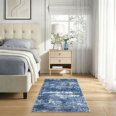 Abstract Machine Washable Area Rug Soft Stain-Resistant Living Room Carpet with Non-Slip Backing