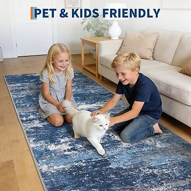 Abstract Machine Washable Area Rug Soft Stain-Resistant Living Room Carpet with Non-Slip Backing