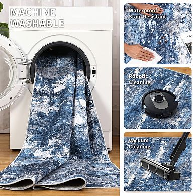 Abstract Machine Washable Area Rug Soft Stain-Resistant Living Room Carpet with Non-Slip Backing