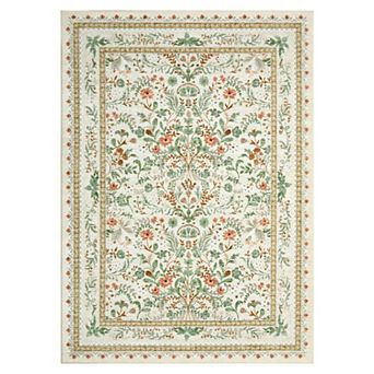 Vintage Washable Floral Area Rug Non Slip, Low Pile, Non Shedding, Distressed Carpet for Living Room