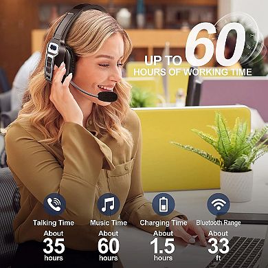 Trucker Bluetooth 5.2 Wireless Headset, Noise Cancelling Mono Ear Headphone with Microphone