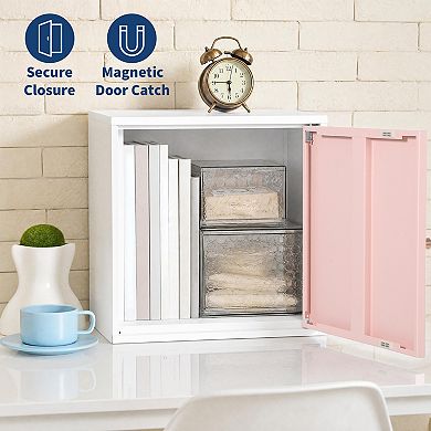 Cube Storage Organizer with Doors - 15.7" x 15.7" Stackable Heavy Duty Metal Storage Cabinet Cube