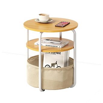 Side Table for Small Spaces with Storage Basket, Round End Table 3 tier Nightstand, for Bedroom