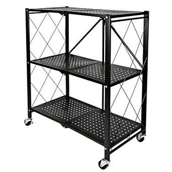 Heavy Duty Foldable Metal Storage Rack with Wheels for Garage or Kitchen