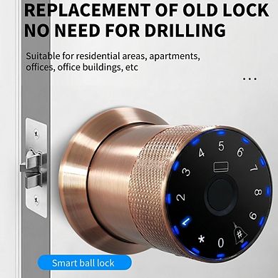 Smart Knob Door Lock - WiFi APP Remote Control, Digital Passcode, IC Card & Emergency Key,Black