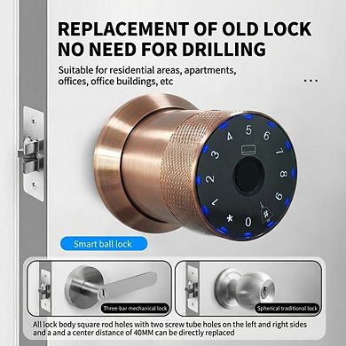 Smart Knob Door Lock - WiFi APP Remote Control, Digital Passcode, IC Card & Emergency Key,Black