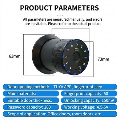Smart Knob Door Lock - WiFi APP Remote Control, Digital Passcode, IC Card & Emergency Key,Black