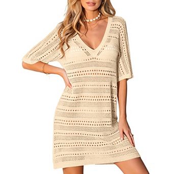 Women's Hollow Out V Neck Short Sleeve Pullover Beach Cover Up