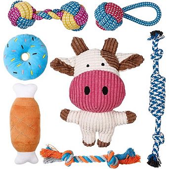7 Pack Puppy Chew Toys Set with Rope & Squeaky Toys