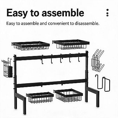 Adjustable Single Layer Dish Rack Carbon Steel - Heavy Duty, Space Saving, Kitchen Sink Organizer