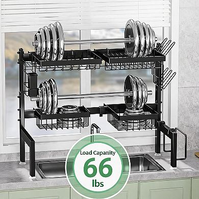 Adjustable Single Layer Dish Rack Carbon Steel - Heavy Duty, Space Saving, Kitchen Sink Organizer