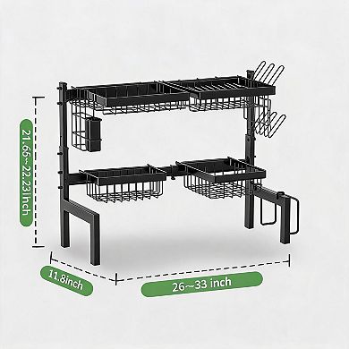 Adjustable Single Layer Dish Rack Carbon Steel - Heavy Duty, Space Saving, Kitchen Sink Organizer