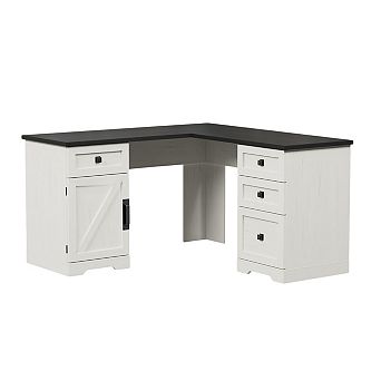 L-Shaped Executive Desk, Farmhouse Corner Computer Desk with File Drawers