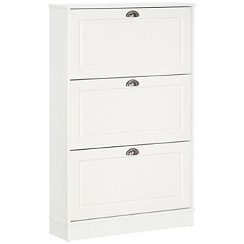 HOMCOM Narrow Shoe Cabinet with 3 Flip Drawers for Entryway