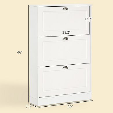 HOMCOM Narrow Shoe Cabinet with 3 Flip Drawers for Entryway