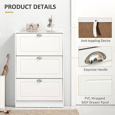 HOMCOM Narrow Shoe Cabinet with 3 Flip Drawers for Entryway