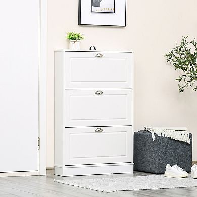 HOMCOM Narrow Shoe Cabinet with 3 Flip Drawers for Entryway