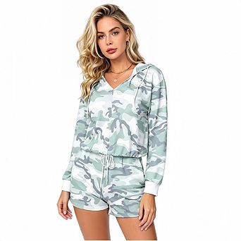 Women's Short Sleeve Henley Top & Shorts Pajama Set Casual Loungewear