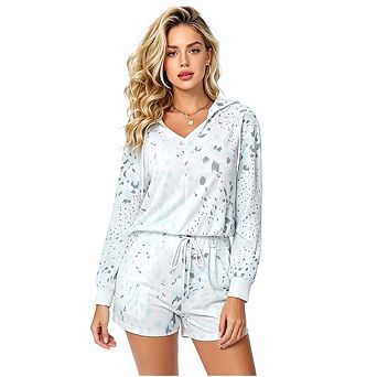 Women's Short Sleeve Henley Top & Shorts Pajama Set Casual Loungewear