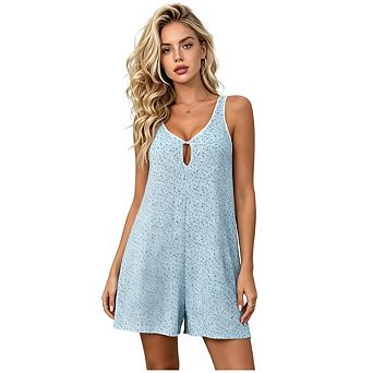 Women's Floral Print Sleeveless Romper Tie Front Casual Loungewear Jumpsuit