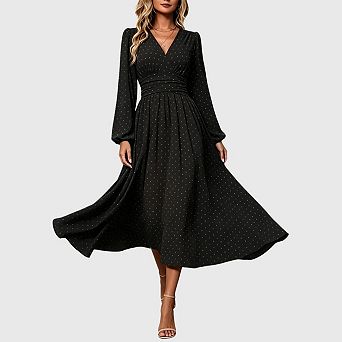 Women's Long Sleeve Maxi Dress Casual V Neck A Line Long Flowy Party Dresses