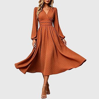 Women's Long Sleeve Maxi Dress Casual V Neck A Line Long Flowy Party Dresses