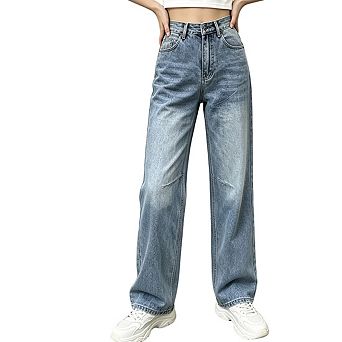 Women's High Waist Relaxed Wide Leg Full Length Denim Pants Jeans