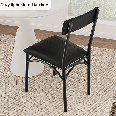 Set of 2 Modern Upholstered Dining Chairs Black PU Leather, Metal Frame Comfortable