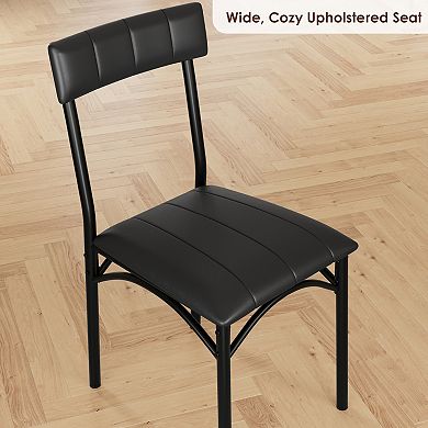 Set of 2 Modern Upholstered Dining Chairs Black PU Leather, Metal Frame Comfortable