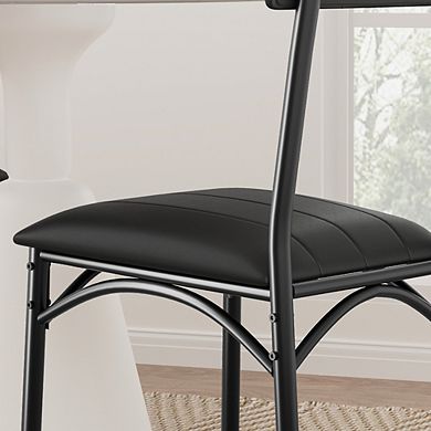 Set of 2 Modern Upholstered Dining Chairs Black PU Leather, Metal Frame Comfortable