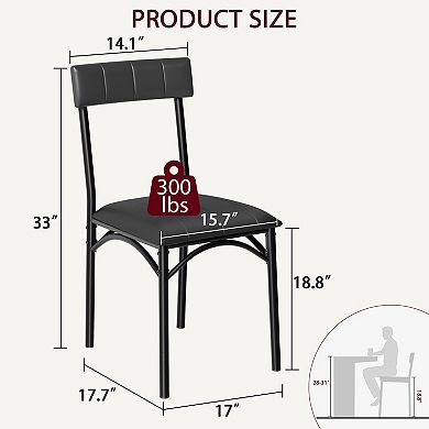 Set of 2 Modern Upholstered Dining Chairs Black PU Leather, Metal Frame Comfortable