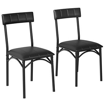 Set of 2 Modern Upholstered Dining Chairs Black PU Leather, Metal Frame Comfortable
