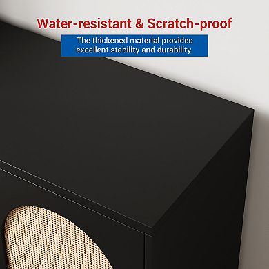 31.5" Sideboard Cabinet,Rattan Storage Cabinet with Adjustable Shelves,Kitchen Pantry Cabinet