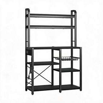 6 tier Kitchen Bookshelf Bakers Rack with Power Outlets, Storage Cabinet, Coffee Bar Station