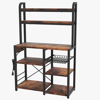 6 tier Kitchen Bookshelf Bakers Rack with Power Outlets, Storage Cabinet, Coffee Bar Station